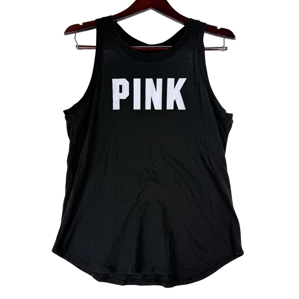 PINK Victoria's Secret Tank Top Women Small Black Keyhole Back Athleisure Y2K